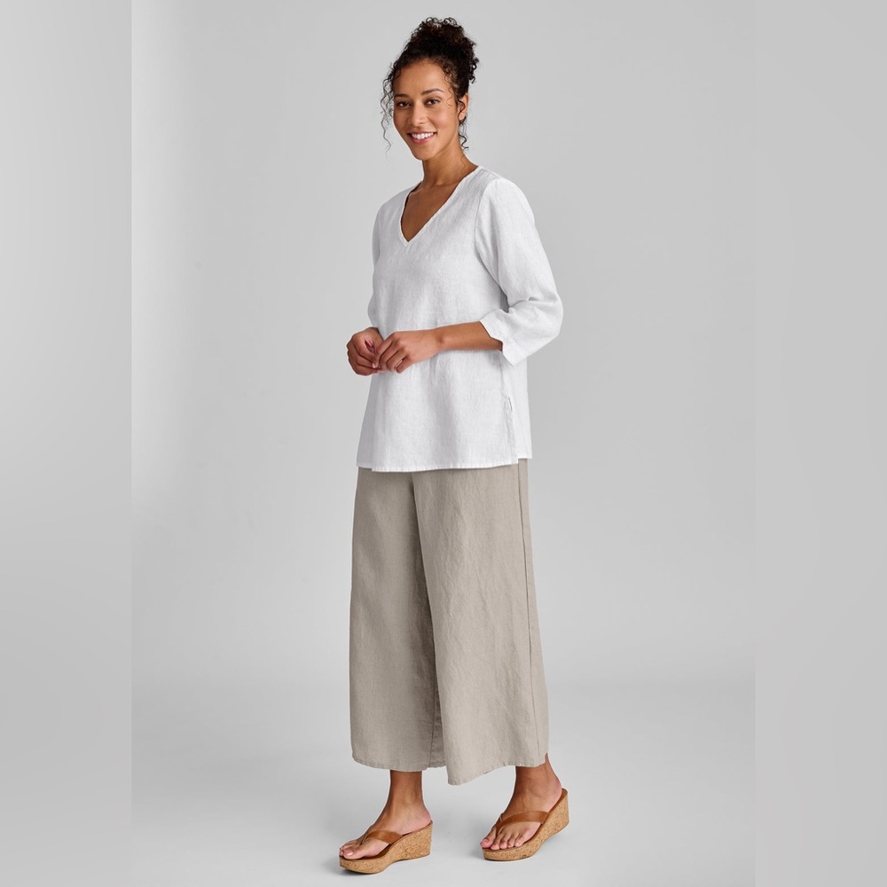 Flax White‎ V Neck Pullover Shirt Lagenlook Minimalist Quiet Luxury - Picture 4 of 11